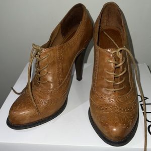 ALDO Brown Leather Laced Up Bootie Heels Size 7